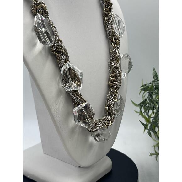 J. Crew Chunky Glass Rhinestone Mixed MultiStrand Braided Metal necklace - Picture 8 of 14